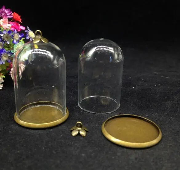20pcs 38*25mm bell jars shape bronze plated glass bottles classic base cap set vial pendant handmade empty crystal finding