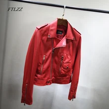 Ftlzz Новая женская байкерская куртка из искусственной кожи короткая тонкая винтажная панк модная мотоциклетная куртка черные мягкие потертые женские пальто