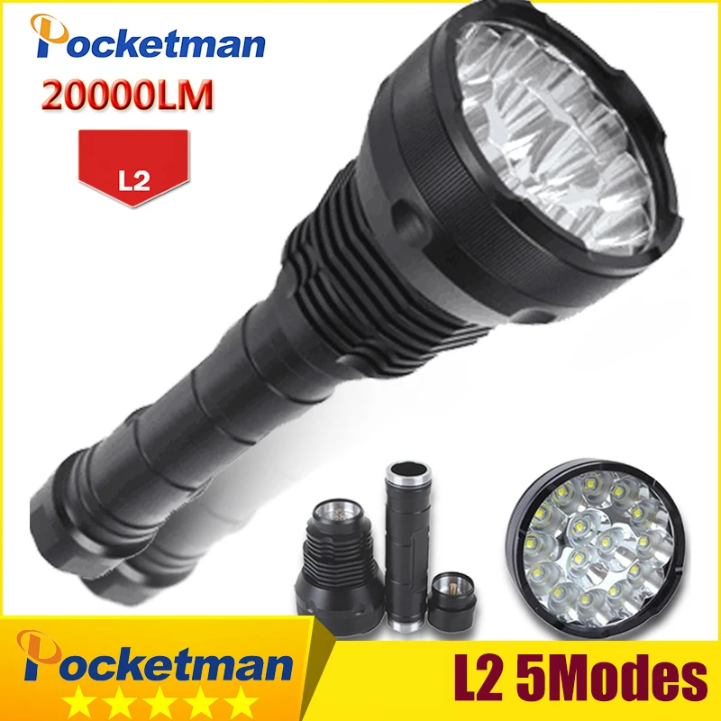 

Ultra Bright LED Flashlight 15 x XM-L2 LED 5 Modes Waterproof Super Bright LED Torch Flashlight Linterna Lampe Torche Lamp