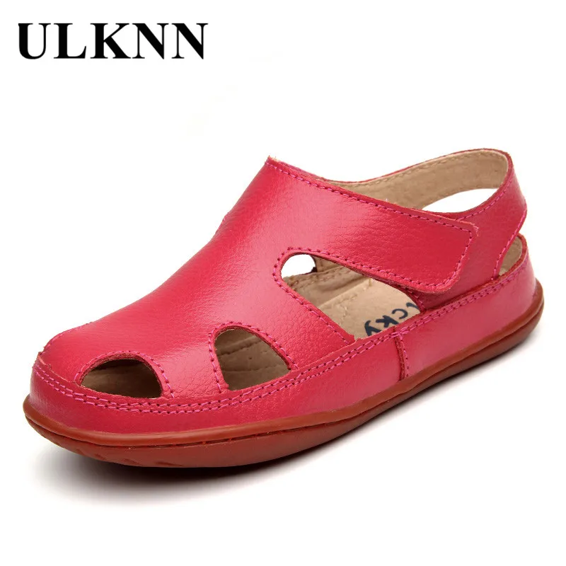 ULKNN Summer Children Sandals Genuine Leather Sandal Beach Shoes Boys Sandals Girls Shoes For Kids Closed Toe Toddler Breathable