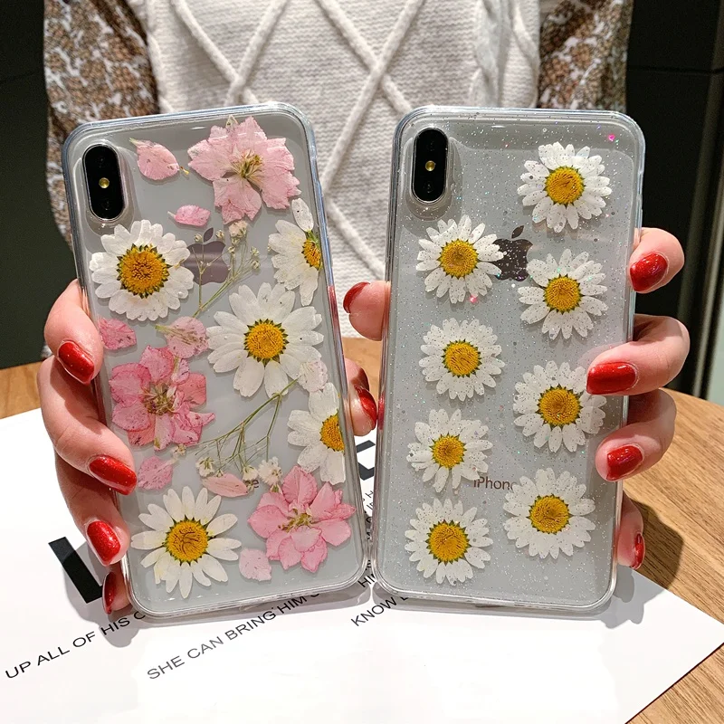 Модный чехол для iPhone 11 X XR XS Pro Max SE 2020 чехлы телефонов с настоящим цветком