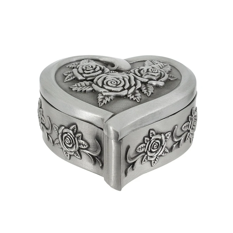 Античная Металлическая Роза Гравировка сердце Форма Свадебная коробка для колец брелок коробка для хранения ювелирных изделий, коробка