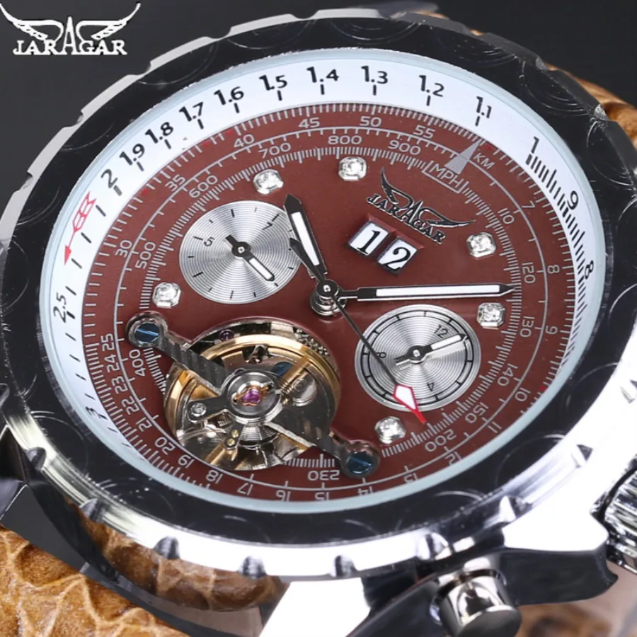 

Original JARAGAR Watch Automatic Mechanical Watches Leather Tourbillon Flywheel Men wristwatch relogio masculino With Watch Box