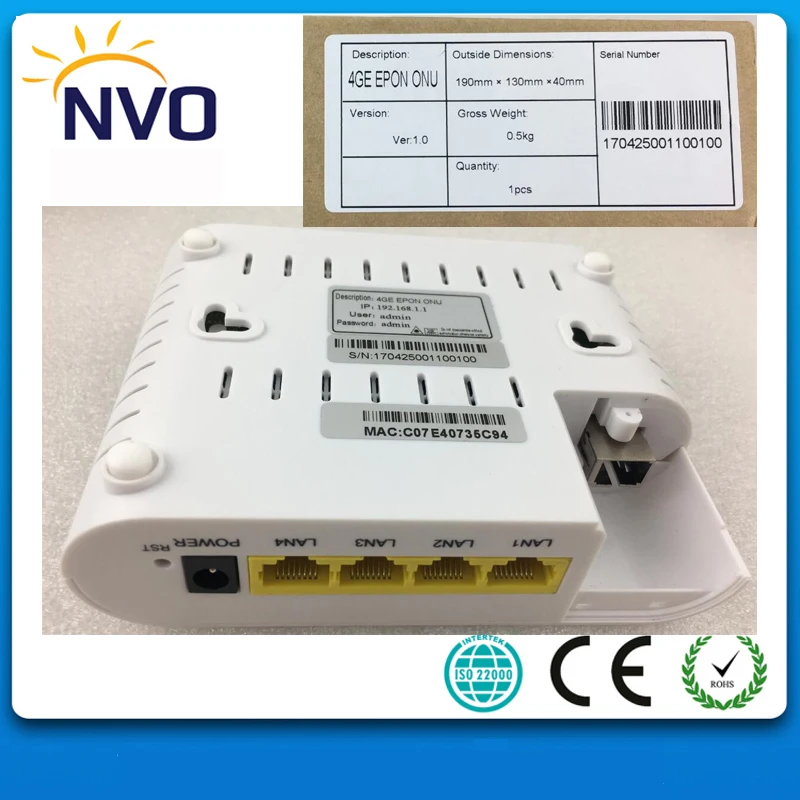 FTTH EPON ONU 4GE(10/100/1000Mbps) Fast Ethernet Port Eu Charger Cortina Chip Wireless WiFi Router With 4 Ports