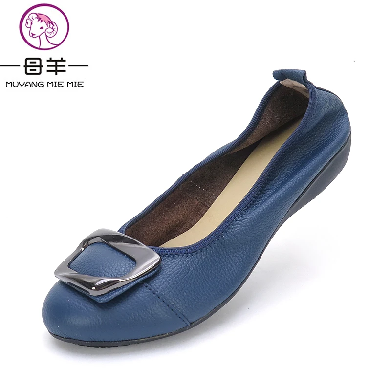 

MUYANG MIE MIE Plus Size Genuine Leather Flat Shoe Pregnant Women Shoe Mother Driving Shoe Female Moccasins Women Flats shoes