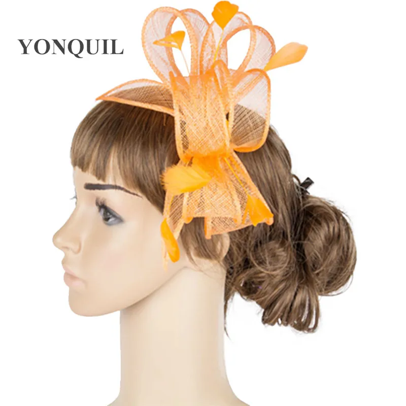 

21 Colors fashion sinamay material feather yellow fascinator elegant ladies headpiece show headwear cocktail party hat MYQ055