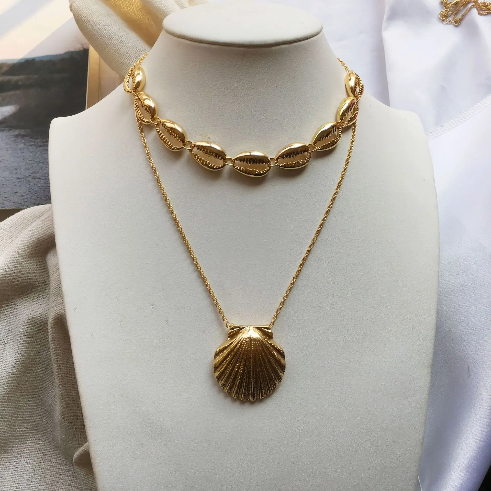 Luxury Big Cowrie Shell Pendant Necklace for Women Gold Color Short ...
