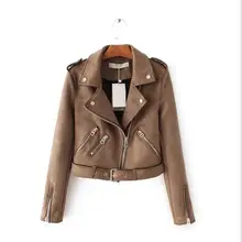Короткие женские замшевые куртки на весну-осень, женские облегающие Куртки из искусственной кожи на молнии, женские байкерские куртки J2789