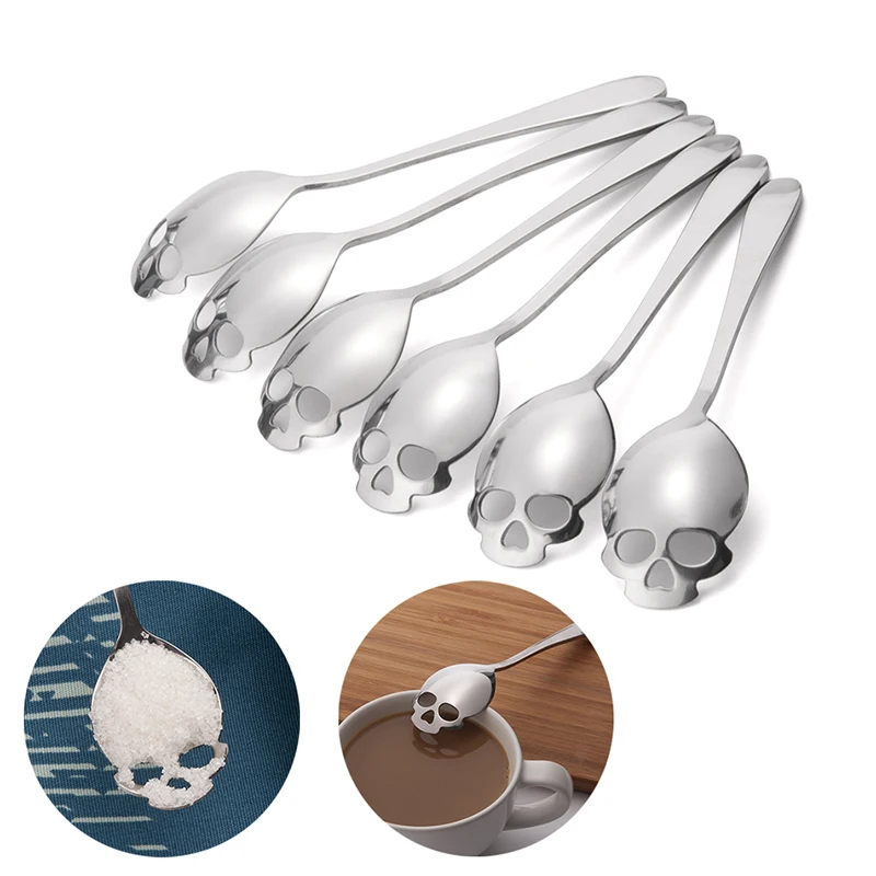 

1PC Vintage Metal Skull Spoon Lepel Stainless Steel Mini Spoon for Coffee Tea Stirring Spoon Table Silver Teaspoons Coffee Scoop