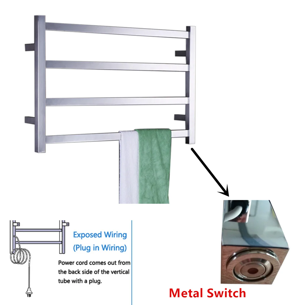 304 Электрический настенный подогреватель полотенец из нержавеющей стали, аксессуары для ванной комнаты, полотенцесушитель с подогревом TW-RT2 - Цвет: Open Wire 4