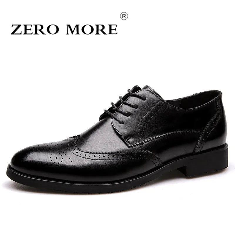 

ZERO MORE Mens Shoes Casual Formal Split Leather Designer Pointed Toe Shoes Men Lace Up Hot Sale Dress Derby Brogues Shoes