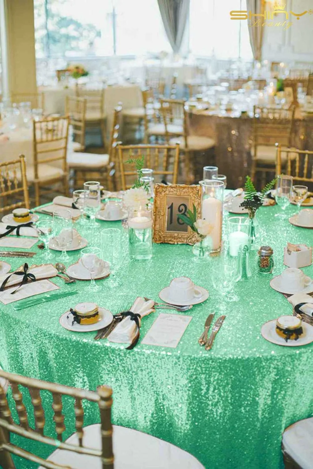 

Round Sequin Tablecloth 156Inch Round Light Green Round Glitter Table Cloth Linen For Wedding/Party/Banquet Decoration-Z
