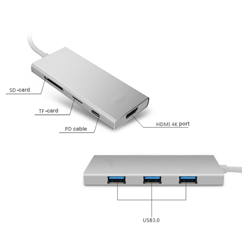 DOITOP USB концентратор USB 3,1 тип-c к HDMI/USB3.0 концентратор/SD TF карта конвертер 7 в 1 расширитель 4 к HDMI кабель цифровой аудио видео адаптер