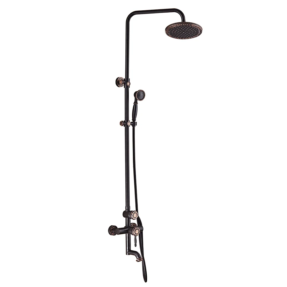Oil Rubbed Black Wall Mounted Dual Ceramic Handles Shower Faucet Set Mixer Tap With Rain Fall