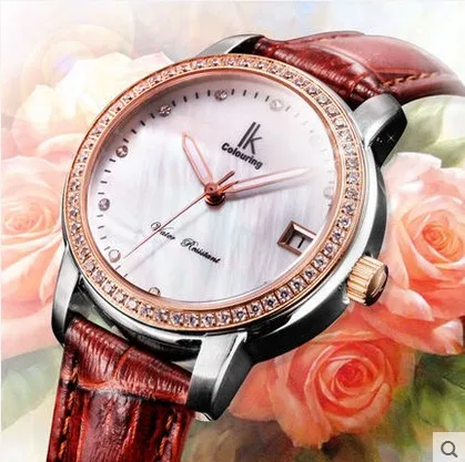 

IK Colouring Montre Femme Luxury Rhinestone Studded Lady Wristwatch Automatic Mechanical Date Display relogio feminino