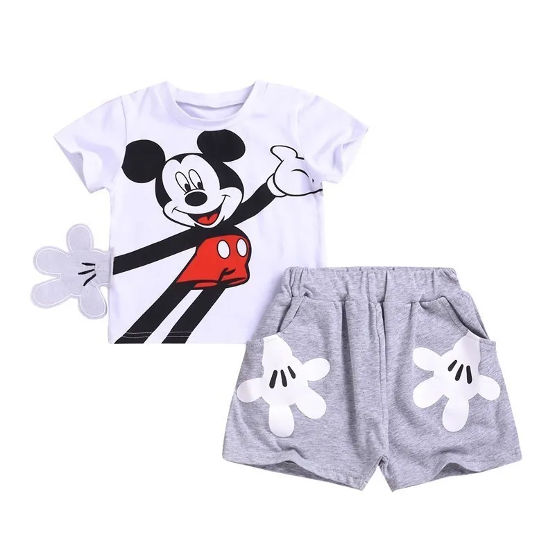 Комплект одежды из 2 предметов для маленьких мальчиков, комплект хлопковой одежды с Микки Маусом для маленьких девочек, летняя одежда для маленьких мальчиков Roupas Bebe, детский топ с рисунком, шорты