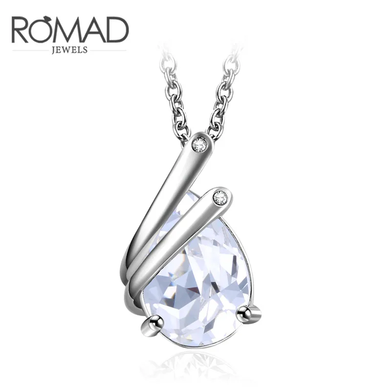 

ROMAD Water Drop Earrings Clear Big Glass Stone Dangles Earring for Women with Silver Plated Wedding Jewelry Elegant Gift R4