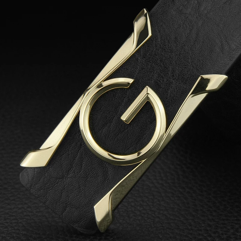 

High Quality fashion G belts mens full grain leather ceinture homme Black genuine leather designer Cowskin Casual Waist Strap