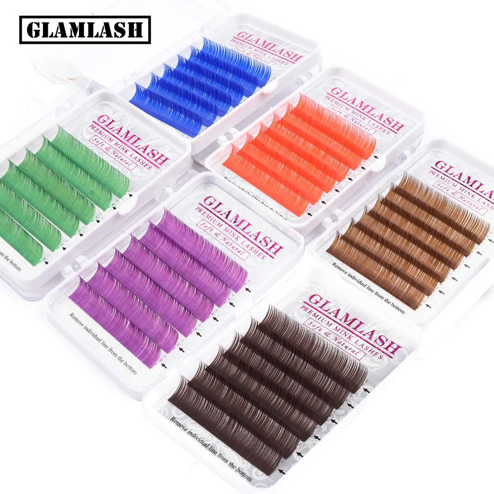 

GLAMLASH Premium Purple Blue Brown Green Red Colors Eyelash Extension Individual faux Mink false lashes extension makeup cilios
