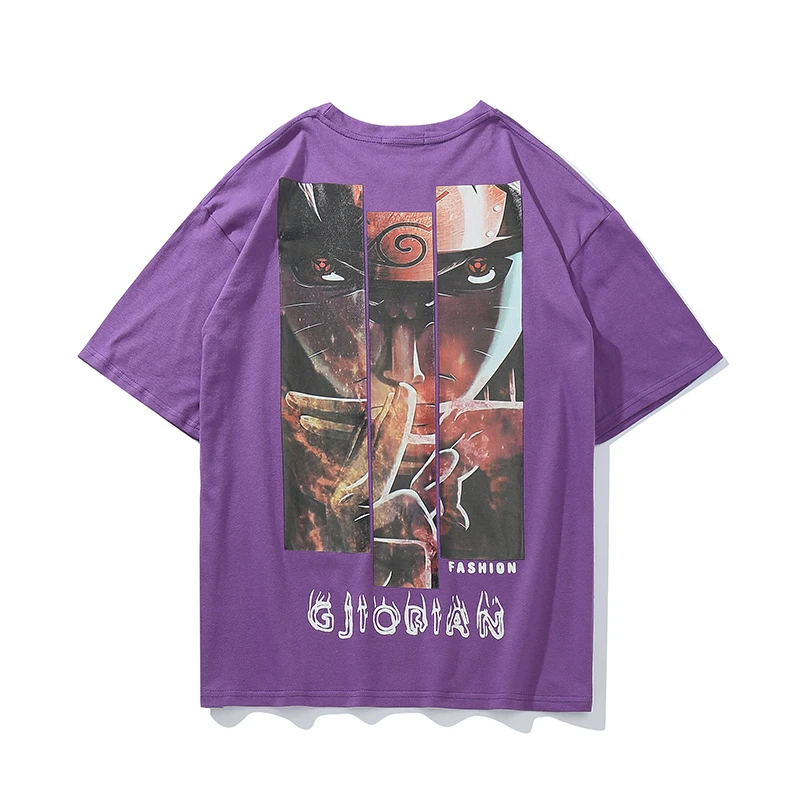 

2019 Summer Trend Set Naruto Anime Hip Hop T-shirt Oversized Harajuku Round Neck Streetwear Couple Casual Short-sleeved Shirt