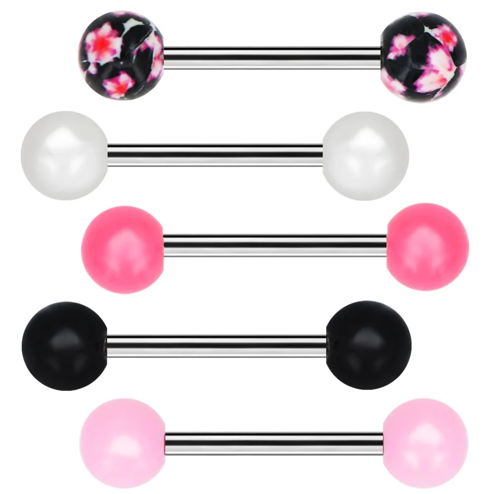 BODY PUNK Tongue Barbells 5pcs Candy Color Flower Pattern Tongue