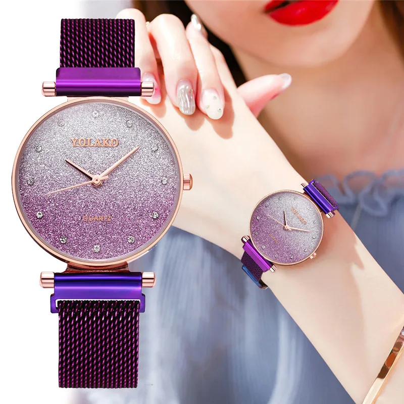 

Luxury Purple Women Watches 2019 Top Brand Fashion Starry Sky Ladies Clock Mesh Steel Waterproof Female Wristwatch Gift for Wife