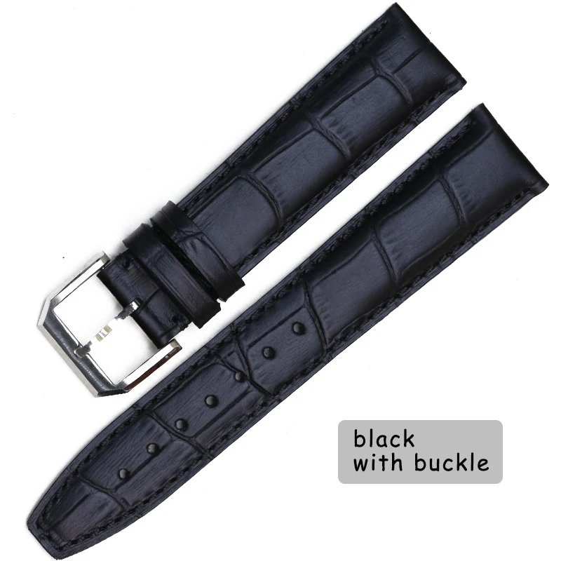 Pesno 20 мм 22 мм бамбуковый ремешок для часов из натуральной кожи ремешок для IWC Portofino family мужской браслет из нержавеющей стали с пряжкой - Цвет ремешка: Black with Buckle
