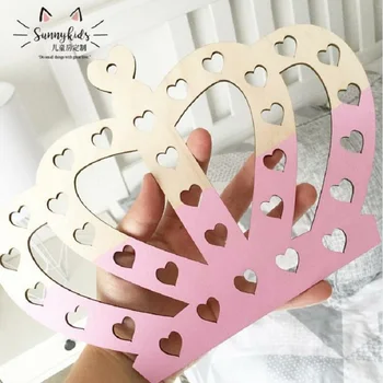 

Cute Crown Woodchips set wood banner for kids bedroom wall decal decoration bed background decor