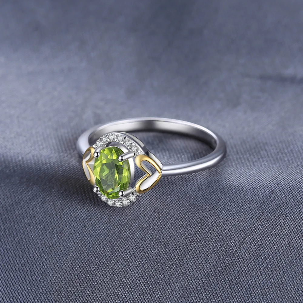 JewelryPalace Luxury 1.3ct Genuine Gemstone Peridot Ring Heart Two Colors 925 Sterling Silver Fine Jewelry For Women Gift Trendy