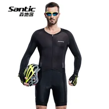 Santic Men Long Sleeve One-piece Cycling Jersey Jumpsuits Quick Dry Breathable MTB Bike Reflective Bicycle Sport bodysuit Autumn