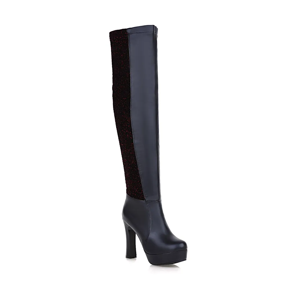 

black new arrival women over the knee high boots platform round toe high heels pu leather Comfortable fashion boots
