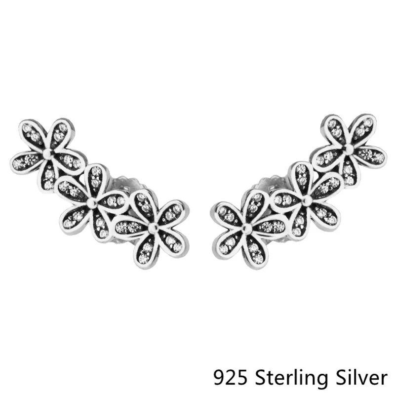 

CKK 925 Sterling Silver Dazzling Daisies Stud Earrings For Women Original Jewelry Making Anniversary Gift