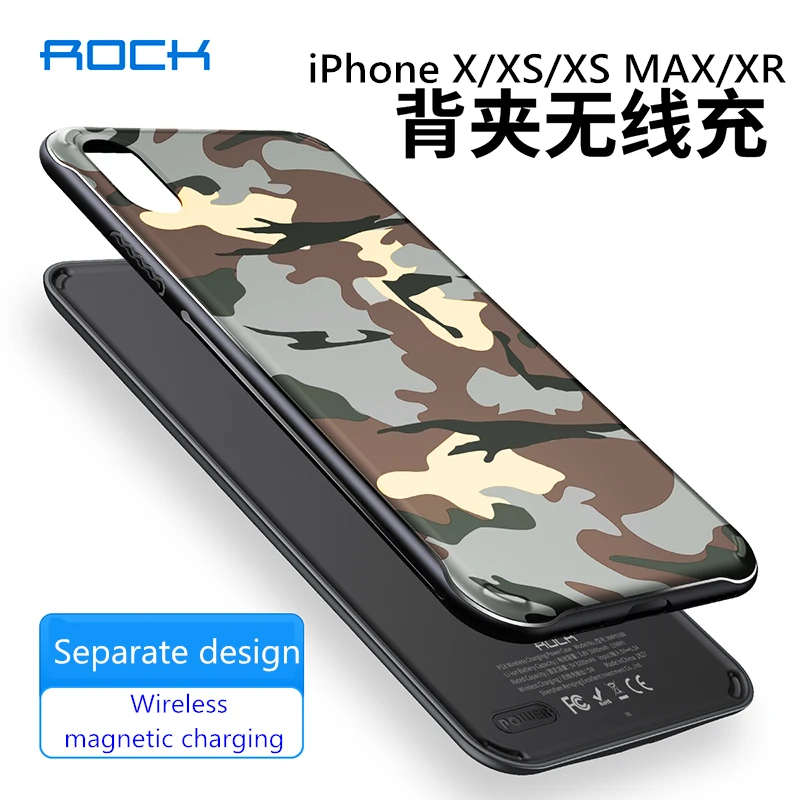 

ROCK magnetic Wireless charger Back clip Power Bank For iPhone X XR XS MAX 5000MAh External Backup Battery Fast Charging Case