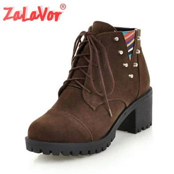 

ZALAVOR 4 Colors Rivets Office Ladies Daily Ankle Boots High Heels Short Boots High Quality Casual Shoes Footwear Size 34-43
