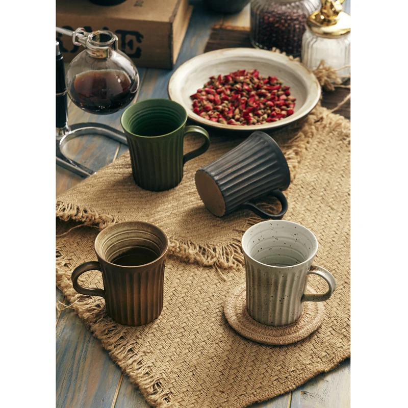 

Japanese-style Striped Tea Coffee Creative Retro Coffee Cups Retro-style Handmade Simple Stoneware Breakfast Water Mugs Cup