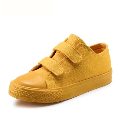 SKOEX/детская обувь ярких цветов; парусиновые кроссовки для мальчиков и девочек; детская обувь; дышащие кроссовки на липучке; повседневная обувь на плоской подошве - Цвет: Цвет: желтый