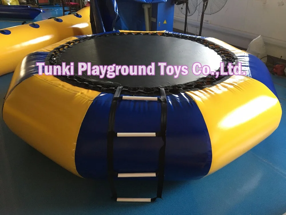 

yellow and blue inflatable water sports jumping bouncer