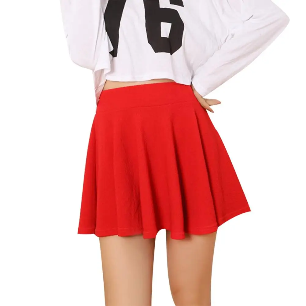 

Spring Summer Fashion Women Girls Harajuku Skirts Solid Color Elastic High Waist Pleated Female Mini Short Skirt with Pants