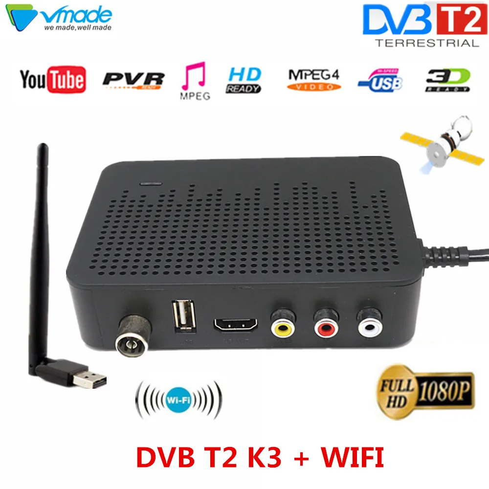

High Digital Terrestrial TV receiver DVB T2 HDMI support for youtube MPEG-4 H.264 DVB TV BOX K3 with USB WIFI Dongle Set top box