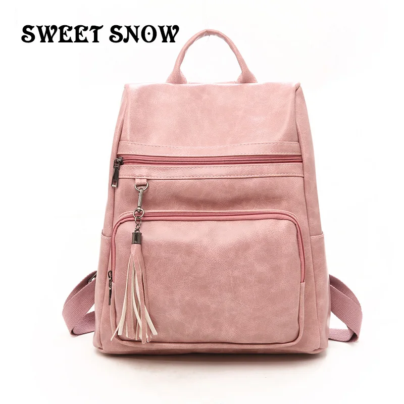 

SWEET SNOW College Wind Leather Girl Backpack Vintage High Quality Female Backpack Multicolor Zipper Large Capacity Girl Backpac