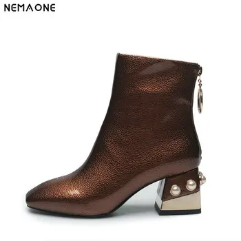 

NemaoNe Women's genuine leather high heel ankle boots brand designer high quality autumn short booties female footwear shoes