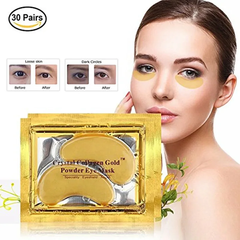 24k Gold Eye Pads 30 Pairs Collagen Eye Mask Powder Crystal Gel For Anti Aging & Moisturizing