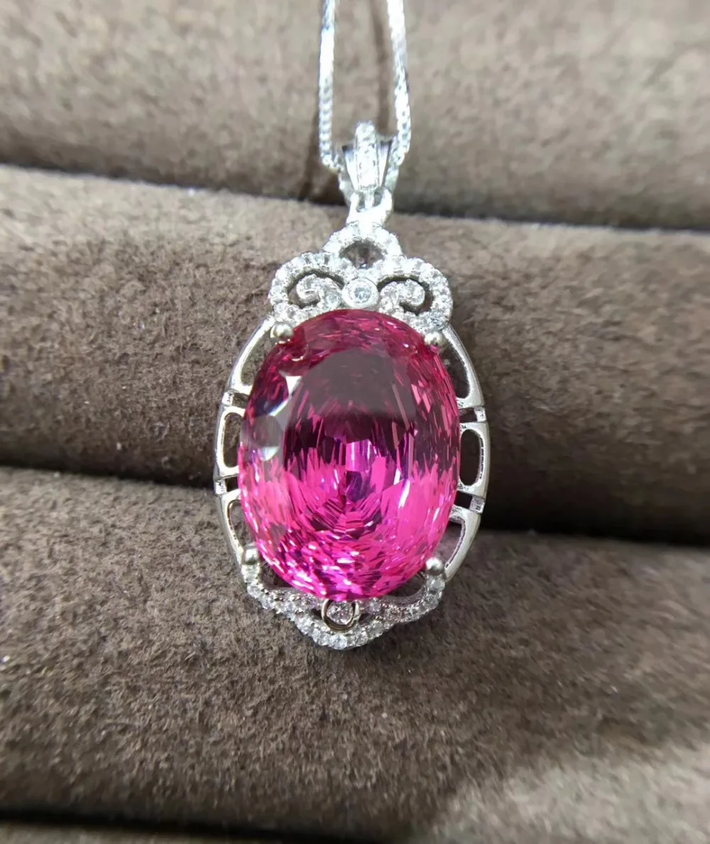 Extravagant grace grand naturel rose topaze pendentif naturel pierre gemme pendentif collier S925 a