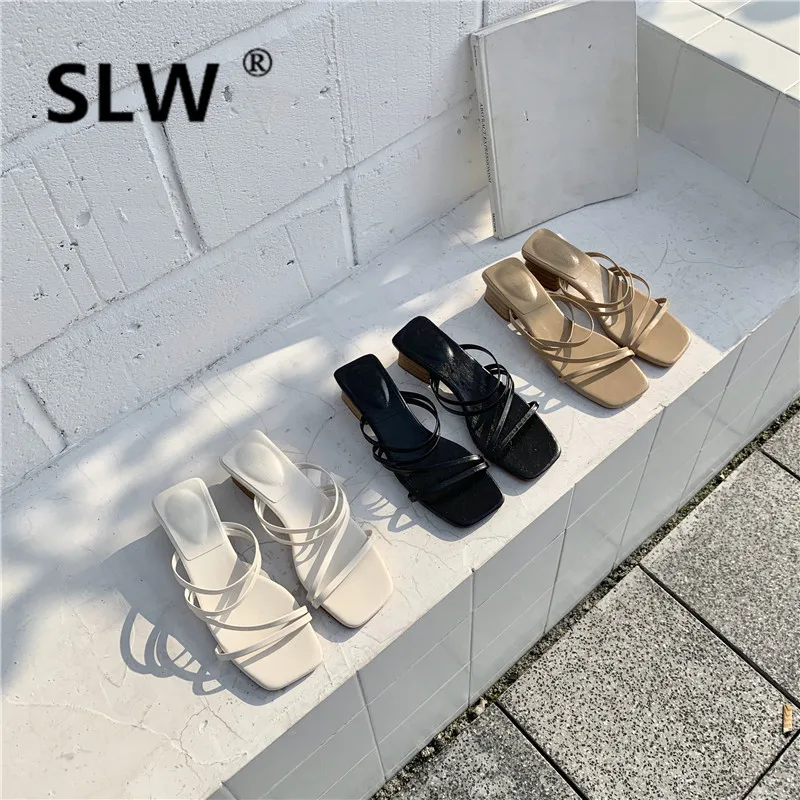

Slippers Women Summer Med Women's Shoes 2019 Ladies Flip Flops Slides Square heel New Flip-flops Sliders Luxury