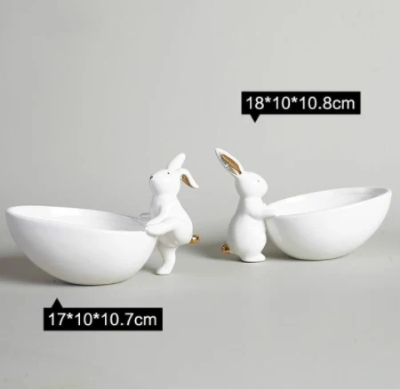 Ceramic Rabbit Plate Decoration Fruit Storage Tray Creative Snack Plate Nordic Jewelry Plate Easter gift Housewarming gift