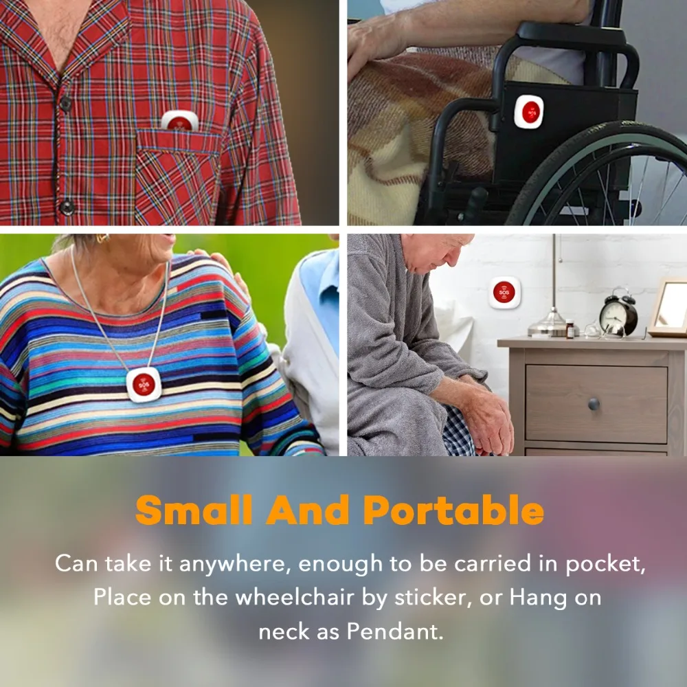 Koochuwah Panic Button System SMS Alarm 2G Network GSM Security Emergency Button Wireless Panic Alarm Button Call for Elderly