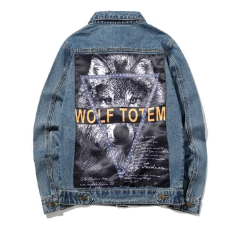 

2017 New Fashion Printed Wolf Men's Camouflage Jacket Casual Cowboy Men Jacket Denim Jacket Men Slim Fit Jeans Jacket Men M-5XL