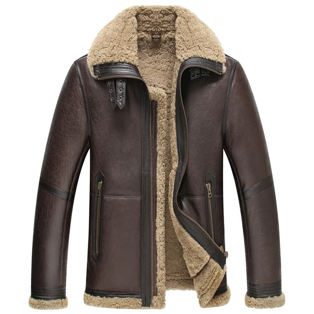 Veste en cuir Hommes Brun Court En Peau de Mouton Aviateur ...