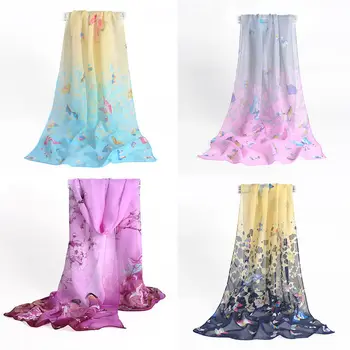 

New Chiffon Scarf Women Spring Summer Silk Scarves Thin Flower Print Shawls