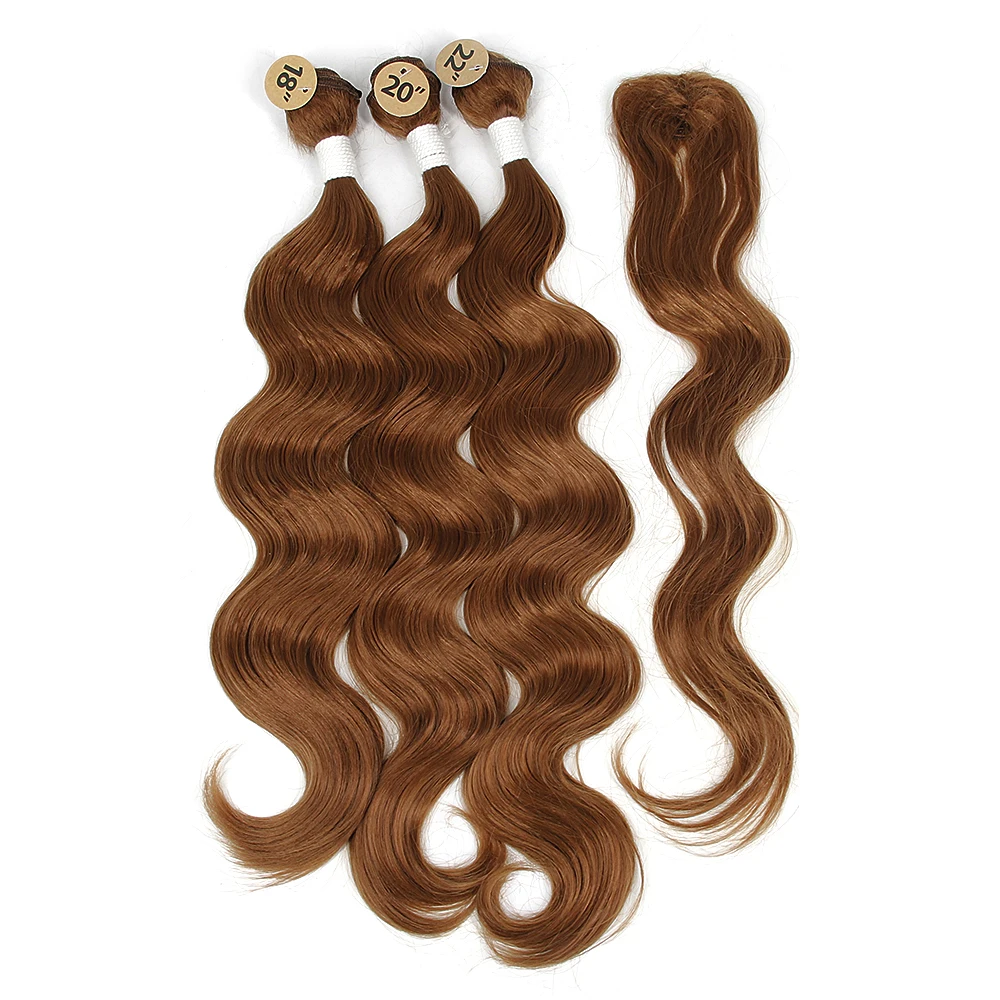 Объемные волнистые волосы для наращивания, черный, коричневый цвет, 18, 20, 22 дюйма, волнистые пряди, тиссаж, синтетические пряди, с закрытием, волнистые пряди для волос - Цвет: #30
